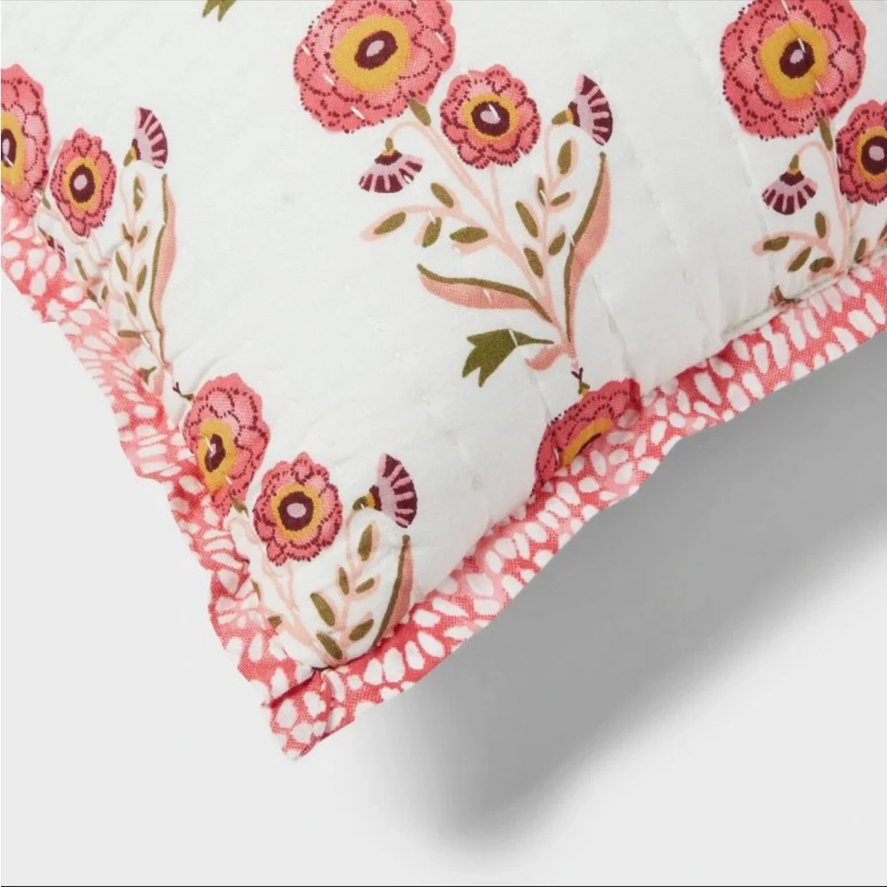 Threshold Target Sunflower Decor Pillow Cotton Floral Reversible Pink White EUC
